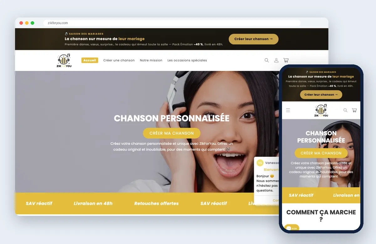 ZikForYou affiché sur ordinateur et sur mobile